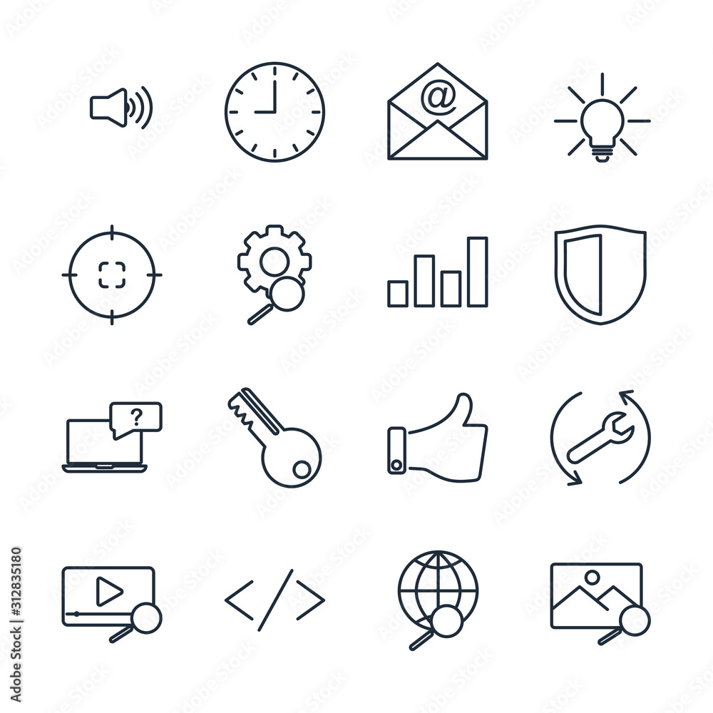 Poster set Search Engine Optimization icon template color editable. SEO Elements pack symbol vector sign isolated on white background icons vector illustration for graphic and web design.