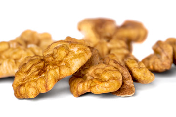 Walnut kernel isolated on white background. Food.