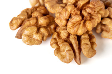 Walnut kernel isolated on white background. Food.