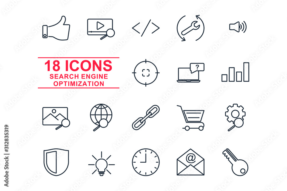 Poster set Search Engine Optimization icon template color editable. SEO Elements pack symbol vector sign isolated on white background icons vector illustration for graphic and web design.