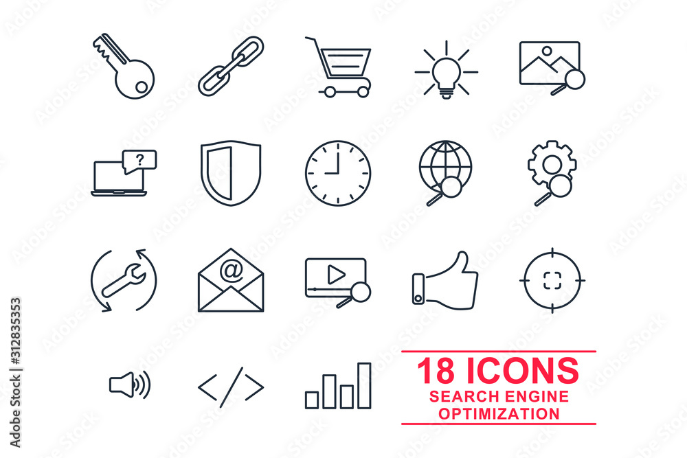 Poster set Search Engine Optimization icon template color editable. SEO Elements pack symbol vector sign isolated on white background icons vector illustration for graphic and web design.