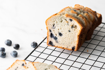 Blueberry muffin loaf bread cake sliced .