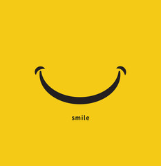 Smile icon on yellow background. Vector illustration. 