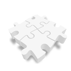 White 3D jigsaw puzzle pieces. Team cooperation, teamwork or solution business theme. Vector illustration with dropped shadow