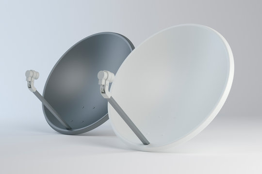 Two Sattelite Dish Tv Antenna, 3D Illustration