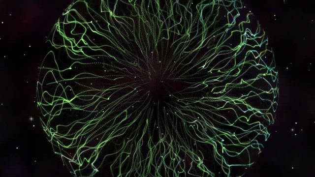 A weird green eye-like, abstract stargate, planet or portal thing in outter space - traveling through it