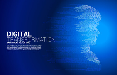 Vector silhouette of man head from pixel transformation . Concept background human future and technology