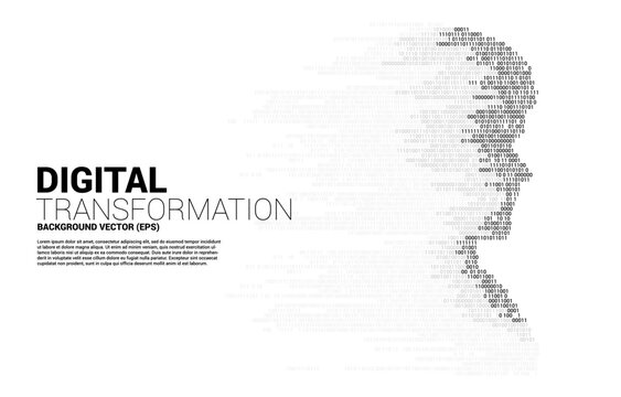 Vector silhouette of man head from pixel transformation . Concept background human future and technology