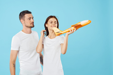 young couple in t-shirts chatting