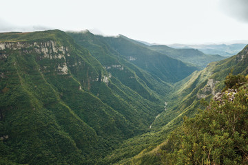 Fototapeta premium Fortaleza Canyon with rocky cliffs on foggy day