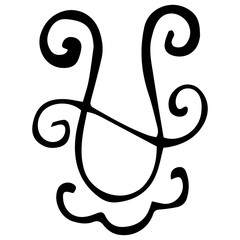 Black sign Ophiuchus on a white background. Hand-drawn zodiac symbol with a decorative wavy underline. Ophiuchus logo and icon for horoscopes and astrological forecasts. Vector.