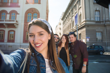 Group of friends heaving fun in the city