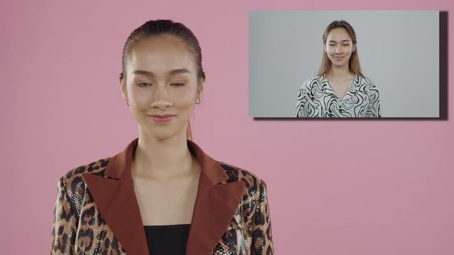 Audition showing the same Asian girl with and without makeup for a commercial advertisement - static, picture-in-picture comparison