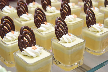 Delicious avocado mango mousse cake  in buffet corner  