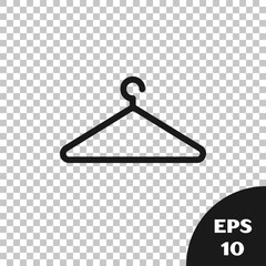 Black Hanger wardrobe icon isolated on transparent background. Cloakroom icon. Clothes service symbol. Laundry hanger sign. Vector Illustration - obrazy, fototapety, plakaty