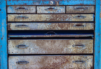 old weathered blue workbench