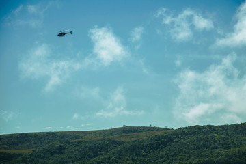 Helicopter over the Fortaleza Canyon with forest