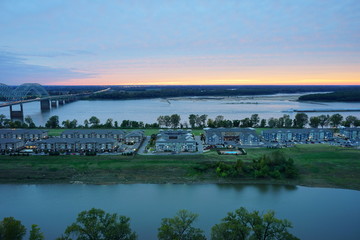 The sunset over Mississippi river to connect  Tennessee and Arkansas at Memphis 