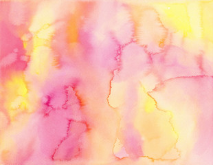 Pink orange yellow hand-painted abstract watercolor background with space for text or image