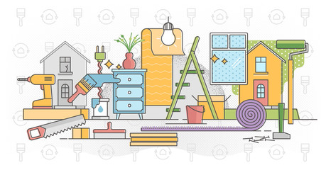 Refurbish home process vector illustration in flat colorful outline concept