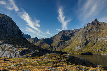 Fototapeta na wymiar mountains and lake in A i Lofoten, Norway