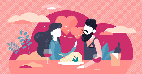 Couple relationships vector illustration. Romance in tiny persons concept.