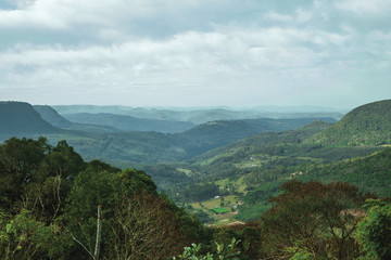 Valley with hills covered by lush forest