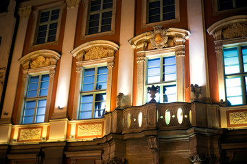 Illuminated windows in the central square in Wroclaw