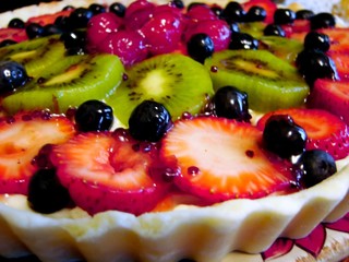 Baked fresh fruit flan dessert