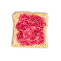 Blueberry jam   spread on a slice of bread.isolated white background with clipping path