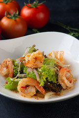 Fresh salad plate with shrimp,lettuce and mixed greens