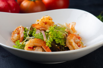 Fresh salad plate with shrimp,lettuce and mixed greens