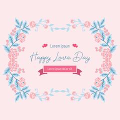 Elegant Happy valentine greeting card template design, with beautiful peach wreath frame. Vector
