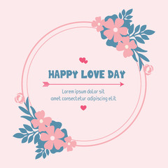 Beautiful peach wreath frame decor, for romantic happy love day invitation card design. Vector