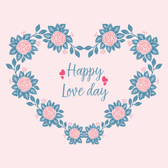 Cute Decor of leaf and floral frame, for happy love day greeting card modern design. Vector