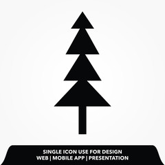 Fir-tree black icon, silhouette and vector logo. Flat isolated element. Nature sign and symbol. Christmas tree, happy new year 2021