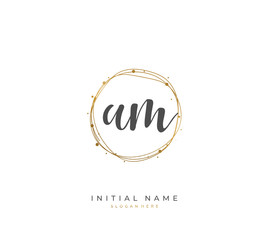  Handwritten letter A M AM for identity and logo. Vector logo template with handwriting and signature style.