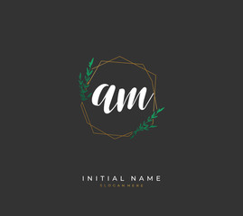  Handwritten letter A M AM for identity and logo. Vector logo template with handwriting and signature style.