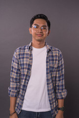 Happy of Asian boy with casual out fit.Close up shot.