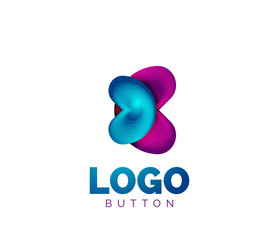 Abstract round shape logo template. Minimal geometrical design, 3d geometric bold symbol in relief style with color blend steps effect. Vector Illustration