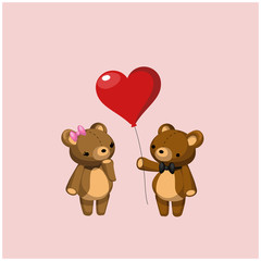 Obraz na płótnie Canvas Couple teddy bear give heart balloon.