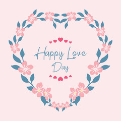 Ornament leaf and peach floral frame, for romantic happy love day invitation card decoration pattern. Vector