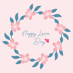 Ornament leaf and peach floral frame, for romantic happy love day invitation card decoration pattern. Vector