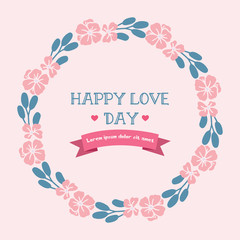 Ornament leaf and peach floral frame, for romantic happy love day invitation card decoration pattern. Vector