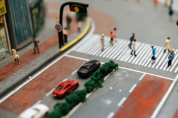 close up of small cars model on the road, traffic conception.