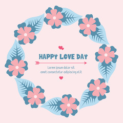 Beautiful peach wreath frame, for romantic happy love day invitation card design. Vector
