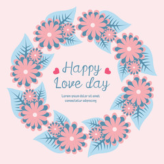 Happy love day invitation card template design of elegant, with beautiful of leaf and wreath frame. Vector