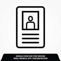 Id card outline icon. Identification card simple line vector icon.