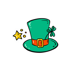 St Patricks green hat. Vector Patrick day cartoon illustration isolated on white background.