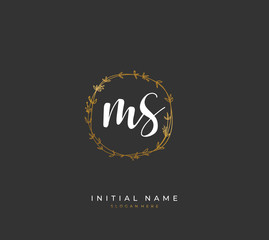 Handwritten letter M S MS for identity and logo. Vector logo template with handwriting and signature style.